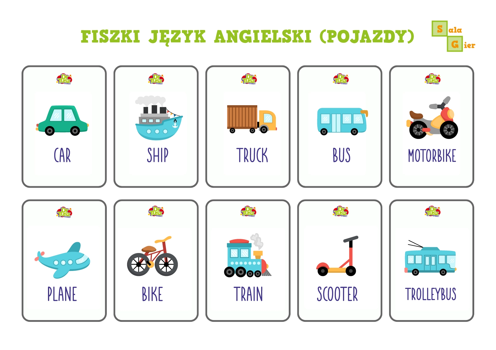 Fiszki z pojazdami w języku angielskim